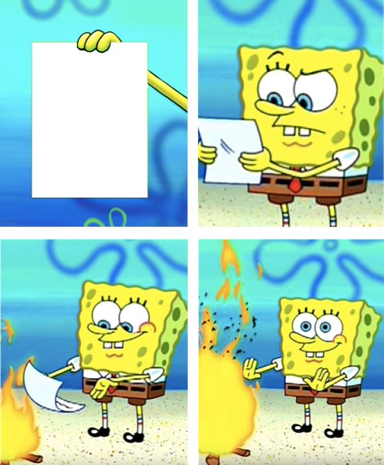 Sponge Bob Burning Paper meme template